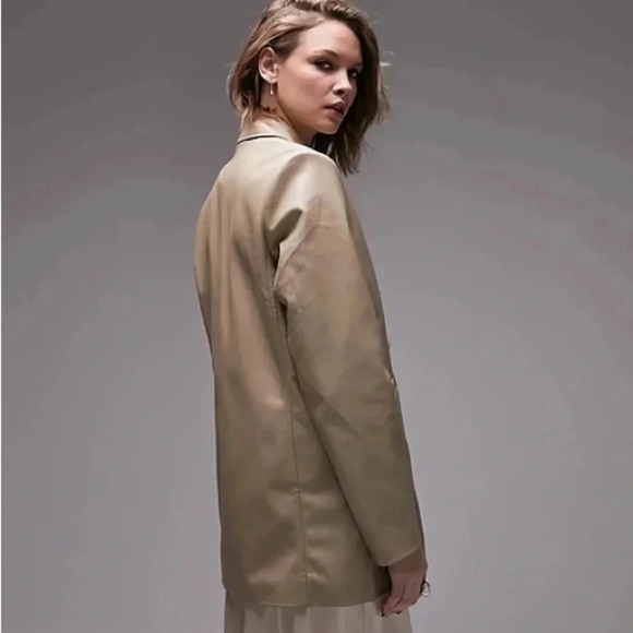 Topshop faux  leather double breasted beige cream blazer - Picture 1 of 11